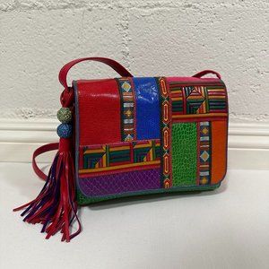 Vintage Medium Sharif Rainbow Snakeskin Leather Patchwork Crossbody Bag